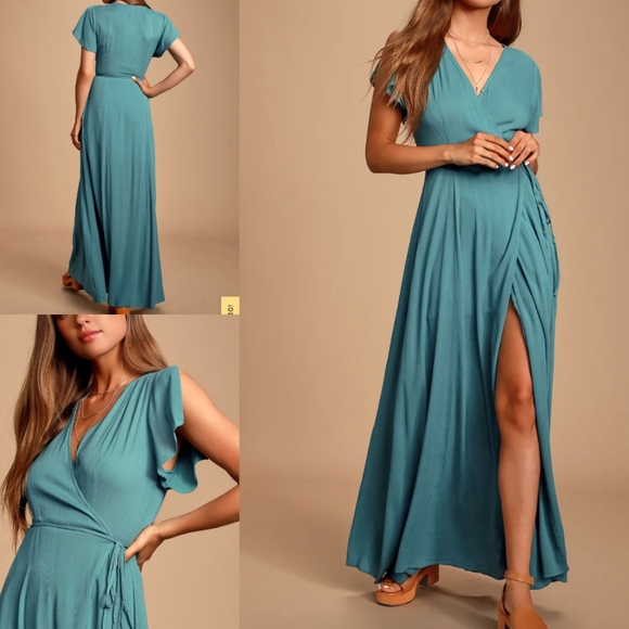Lulus Dresses & Skirts - Lulu's Heart Of Marigold Wrap Maxi Dress Teal M